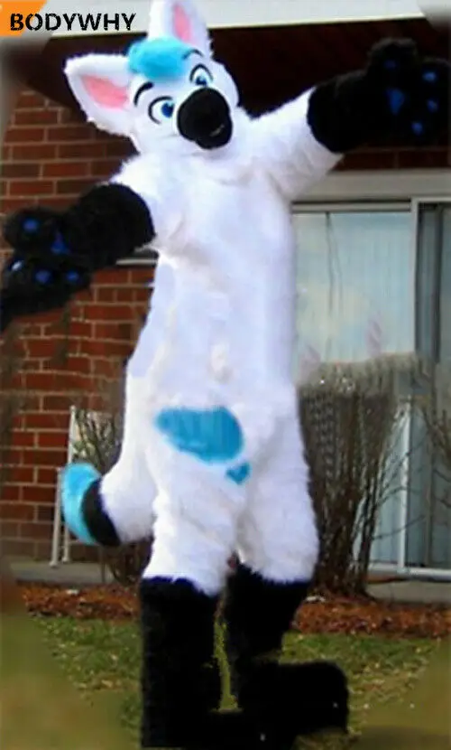 Белый Хаски Костюм лисы маскота длинный Fursuit Аниме Косплей нарядное платье для