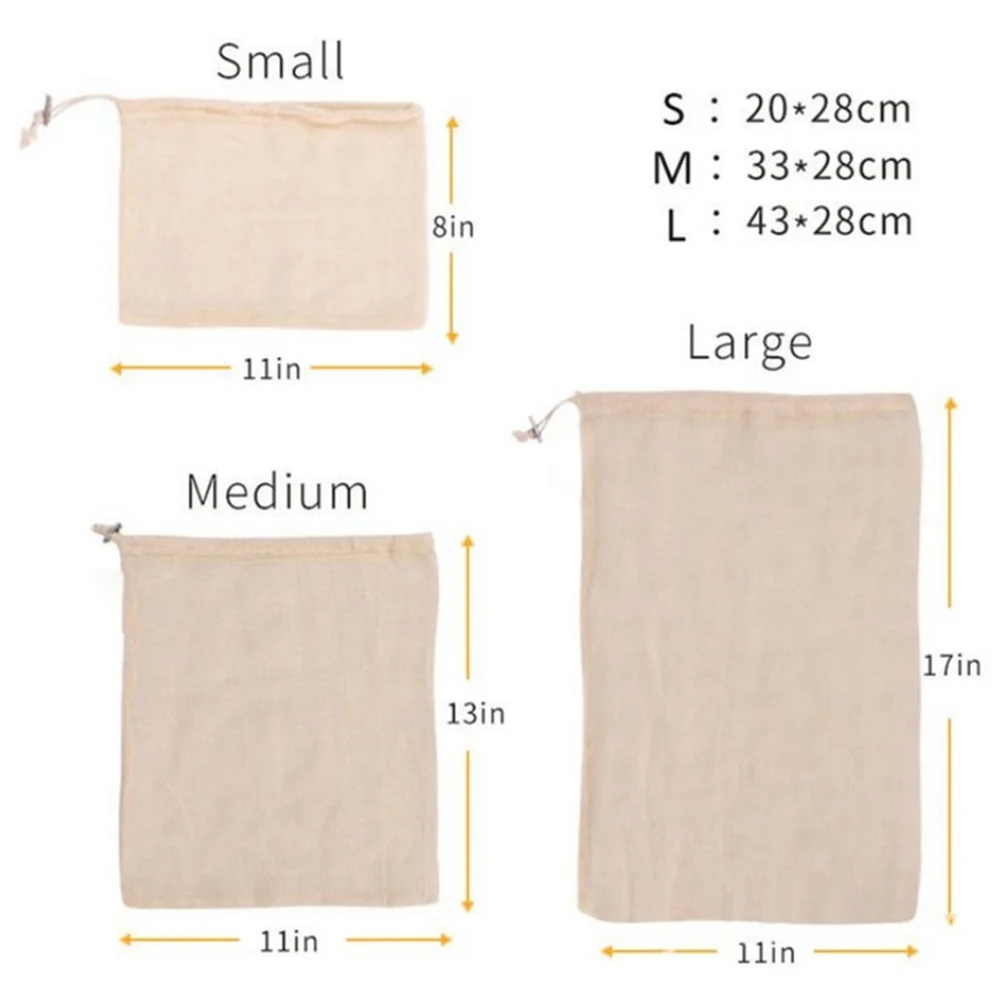 3 шт./лот многоразовый мешок на шнурке производящий сетчатый из хлопка моющийся