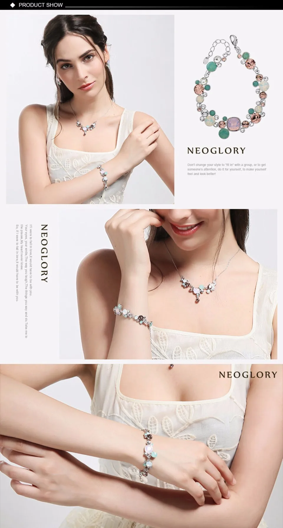 Neoglory подвески, бусины, оснастки, браслеты, модные ювелирные изделия, подарок для девочек, Новинка, украшенные кристаллами Swarovski