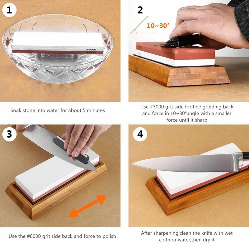 

2 Pcs Sharp Premium Whetstone Knife Sharpening Stone 2 Side Grit 3000/8000 Waterstone Non-Slip Base