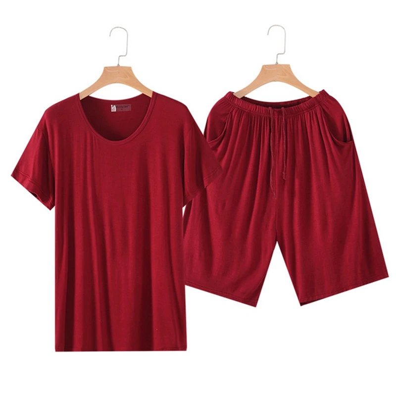 

Plus Size 6XL Summer Modal Short Sleeved Men's Pajamas Sets Male Pajama Set Solid Thin Pajama For Men Sleepwear Suit Homewear