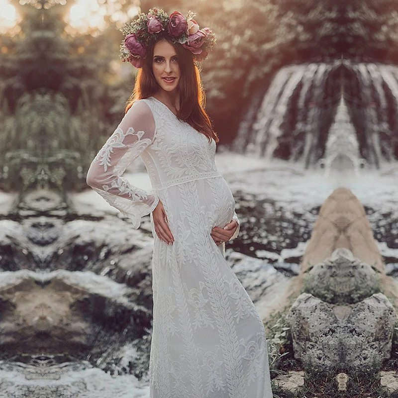 

V-neck Lace Pregnancy Dresses Fancy Shooting Photo Pregnant Clothes Photography Props Maxi Maternity Gown Maternity Clothing