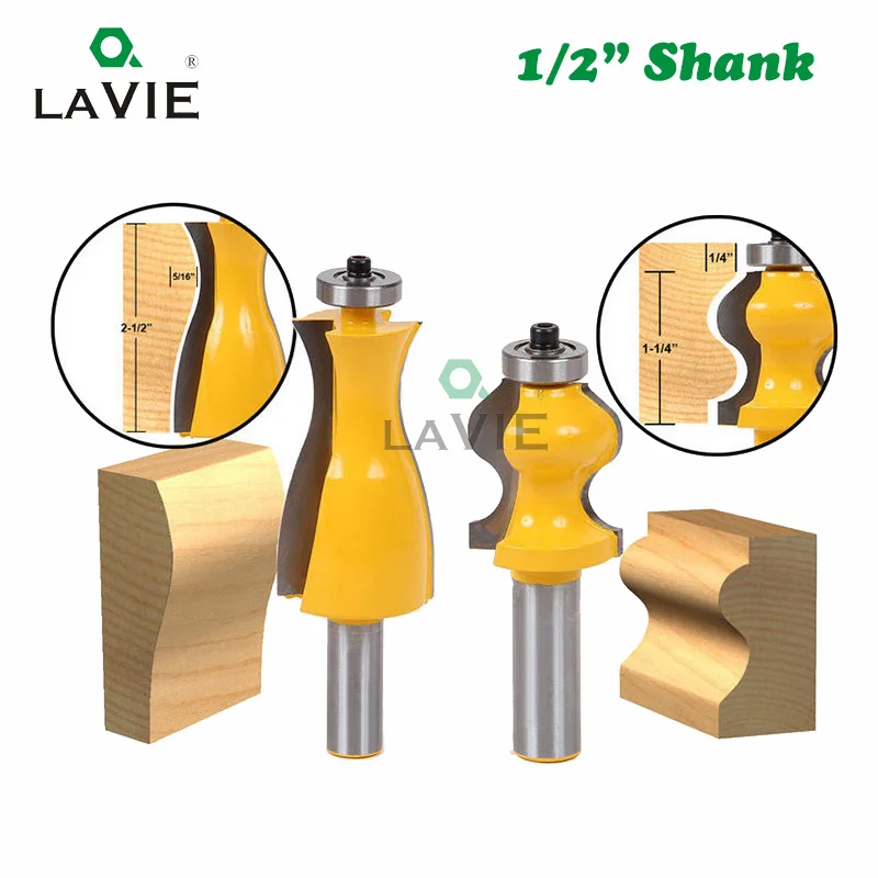 

LA VIE 2pcs 12mm 1/2" Shank Legs Foot Mold Router Bits Set Jewelry Box Side Milling Cutters Woodworking Cutter Tenon MC03071