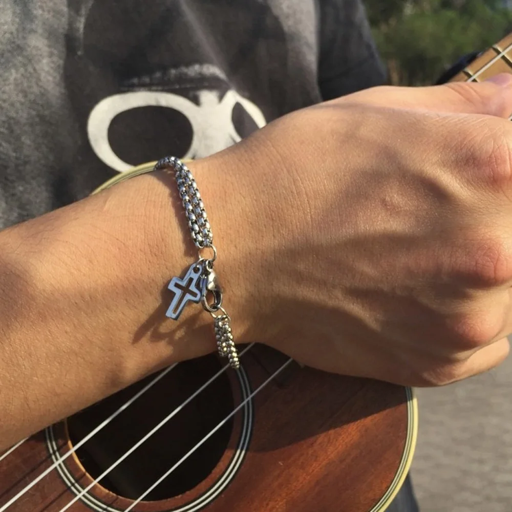 

Двухслойный мужской браслет из нержавеющей стали, цепочка с изображением Иисуса и Креста, простые амулетные браслеты, бижутерия