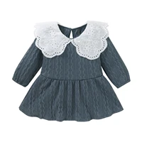 little girls casual long sleeve dress fashion solid color doll collar knitted a line dress