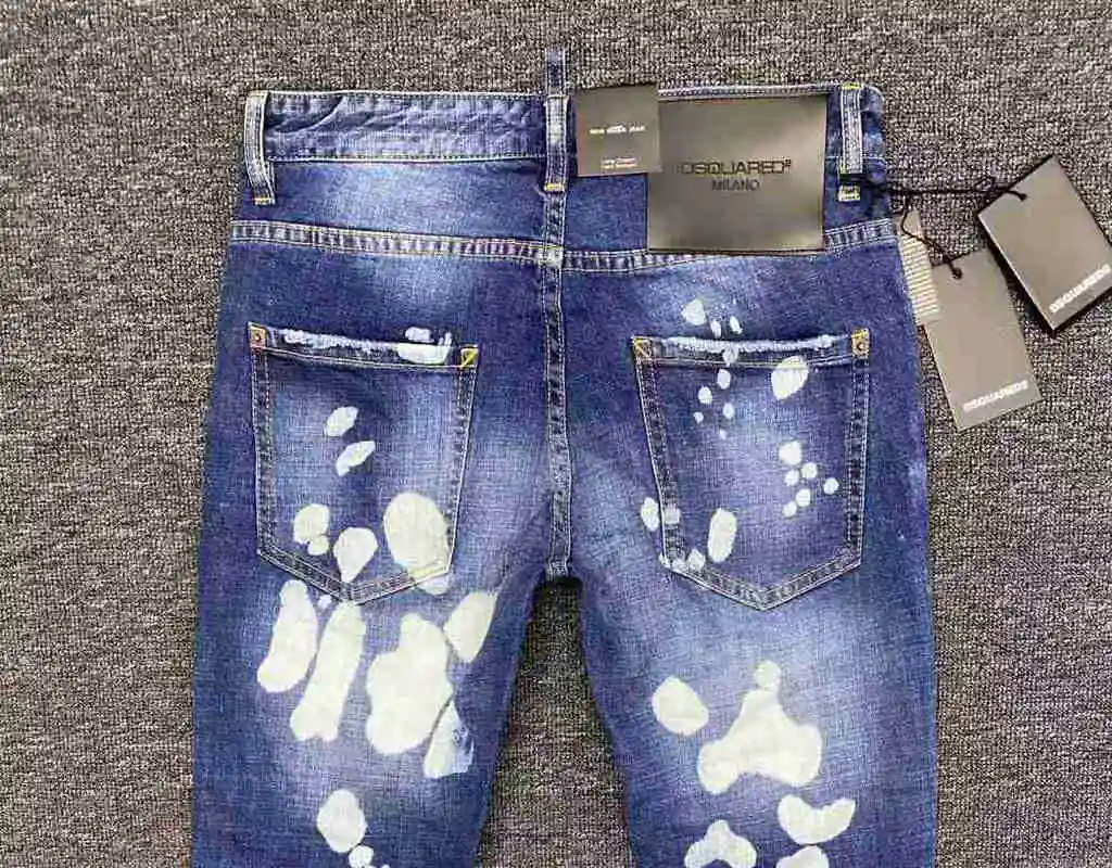 2022 New DSQUARED2 Jeans Men/Women Fashion Frayed Patches Splashed Ink Bleached Slim Fit Stretch Pants Button 0311