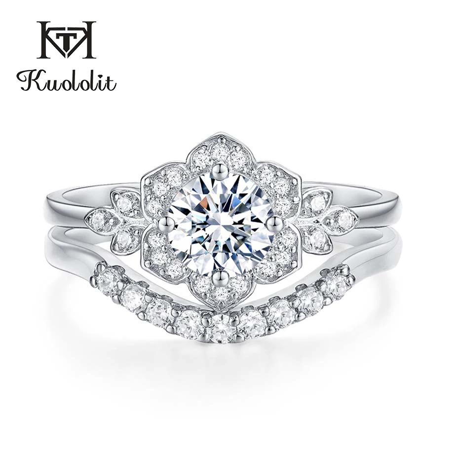 Kuolit 0.7ct кольца с муассанитом, набор для женщин, 925 пробы, серебряное кольцо, ювелирное изделие с бриллиантами, свадебный подарок для девочки