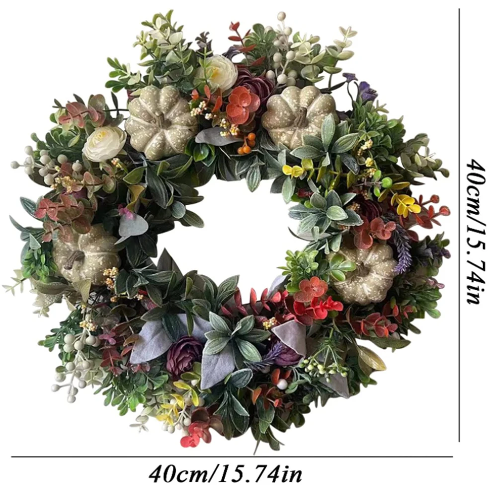 

Eucalyptus pumpkin wreath Autumn Wreath Frame for Door Decorations Home Garden Decorations for Halloween Christmas1