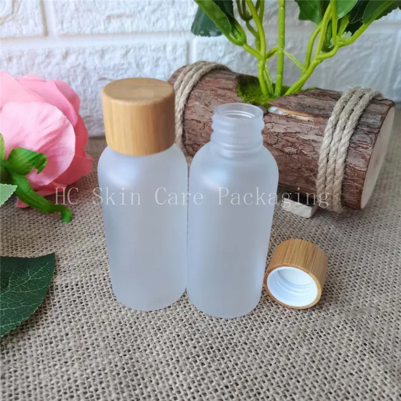 100pcs/lot 60ml 120ml 150ml 250ml Cream Lotion Cosmetic Container Travel Kits Empty Small Plastic Bottle with Bamboo Screw Cap