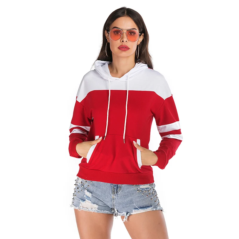 

Hoodies Women 2019 Brand Female Long Sleeve Stitching Contrast Color Hooded Sweatshirt Hoodie Tracksuit Coat sudadera mujer