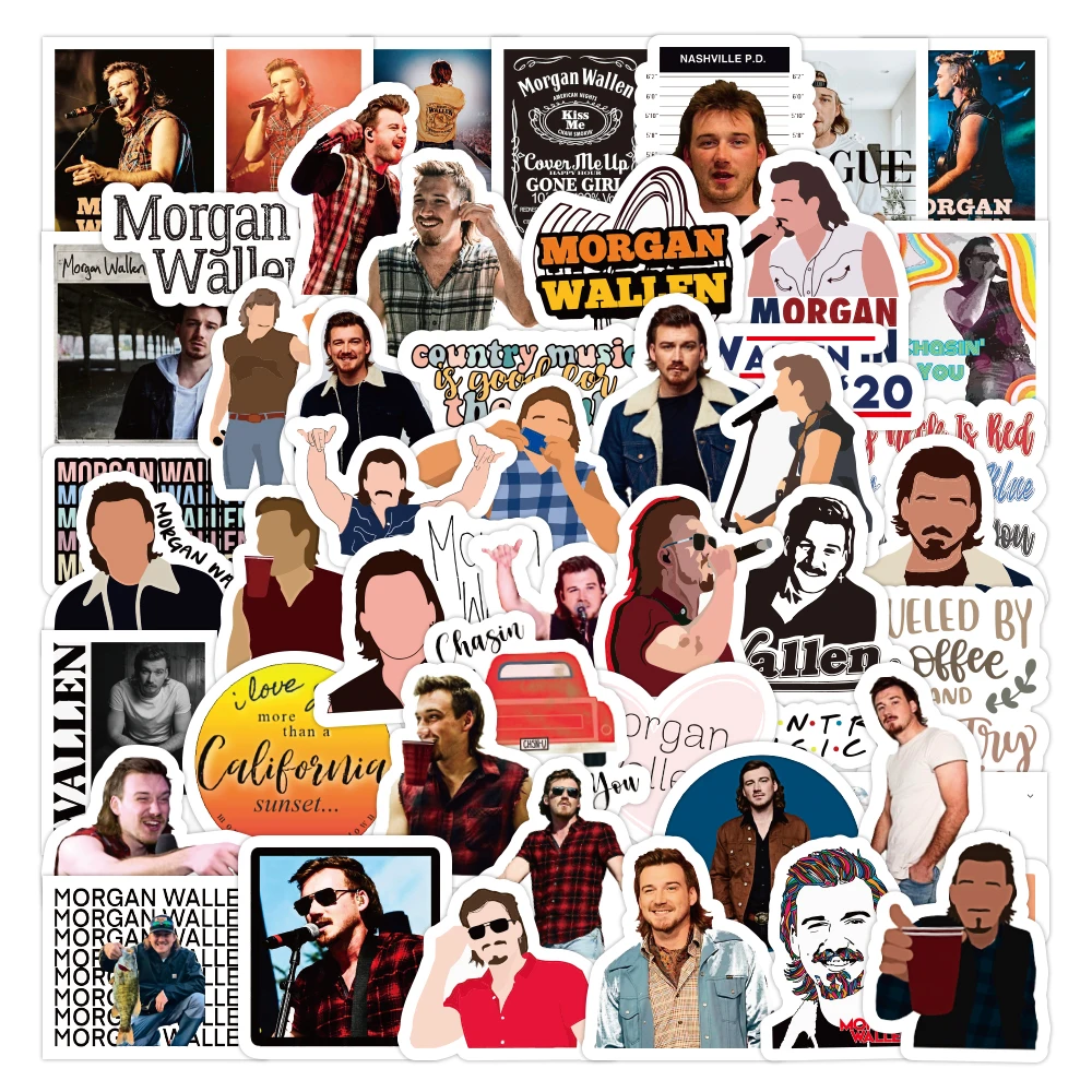 

50Pcs/ Famous Singer Morgan Wallen Stickers For Laptop Luggage Bicycle Phone Case Skateboard Pad Waterproof Kids Decal