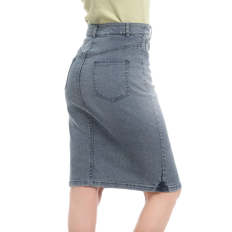 

Women Fashion High Waist Denim Distressed Jeans Bodycon Long Skirt Buttons Pockets Split Bandage Jeans Skirt