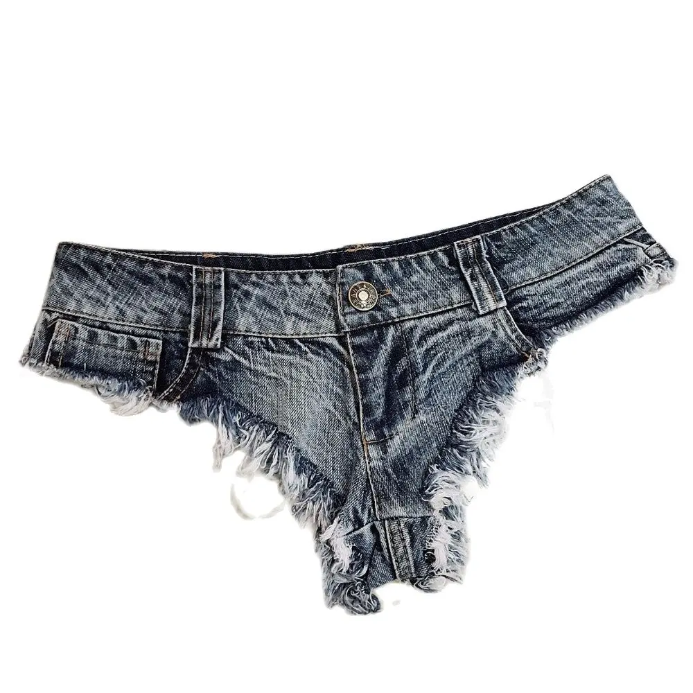 

2022 New Women's Sexy Low Waist Tassel Denim Shorts Jeans Thong Short Feminino Beach Summer