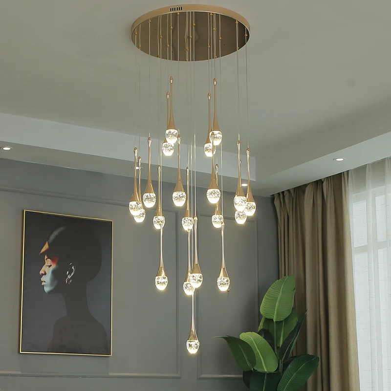 Nordic chandelier golden luxury villa stair living room chandelier mall exhibition hall stair decoration hanging line Chandelier