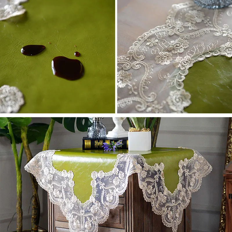 Oil Wax Leather Lace Tablecloth Waterproof Kitchen Garden Rectangular Green Party Dining Tea Table Cover Square Stain-resistant | Дом и сад