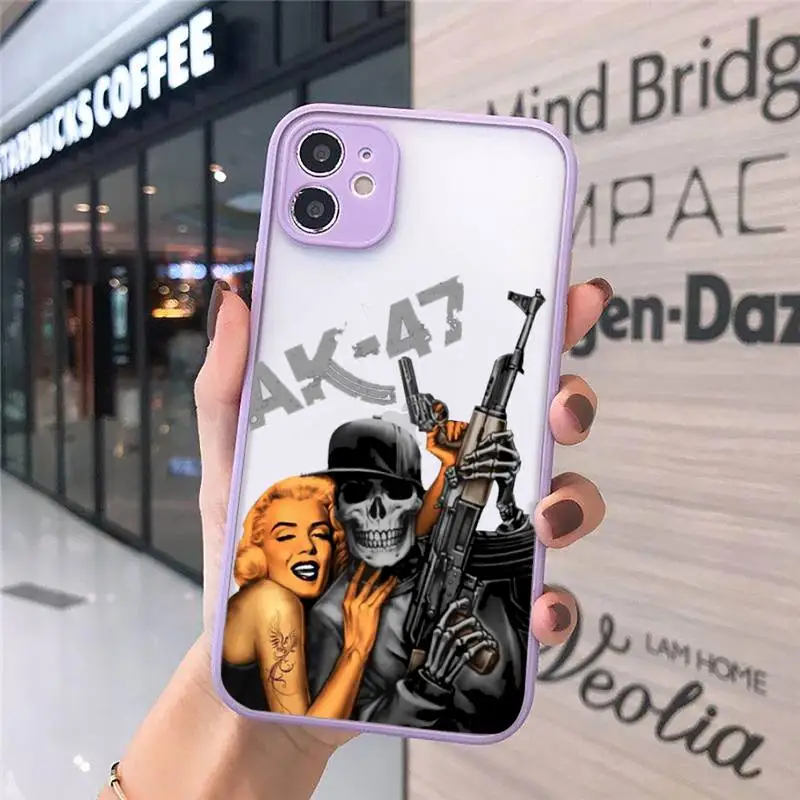 

AK47 Gun Coque Simple black white Phone Cases Matte Transparent for iPhone 7 8 11 12 s mini pro X XS XR MAX Plus cover funda