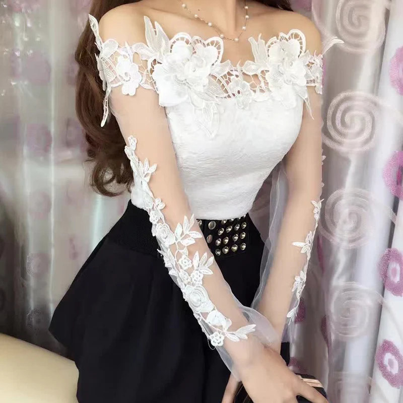 Женская рубашка Милая кружевная блузка с цветочным узором Женские пикантные