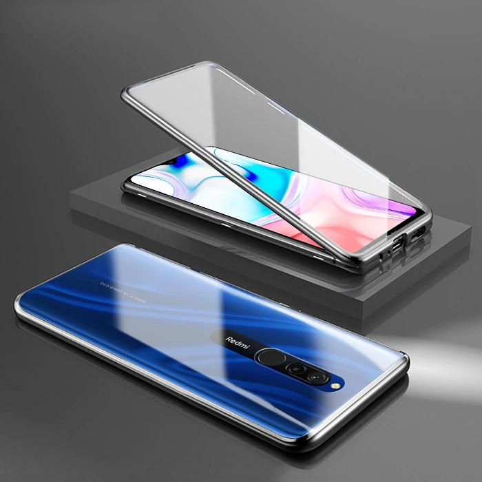 Черный Natrberg 360 Полный Чехол для Xiaomi Redmi 8 чехол магнитный металлический двойной закаленное стекло задняя крышка Жесткий чехол для Redmi 8A 8 A Pro Чехол - Цвет: Черный