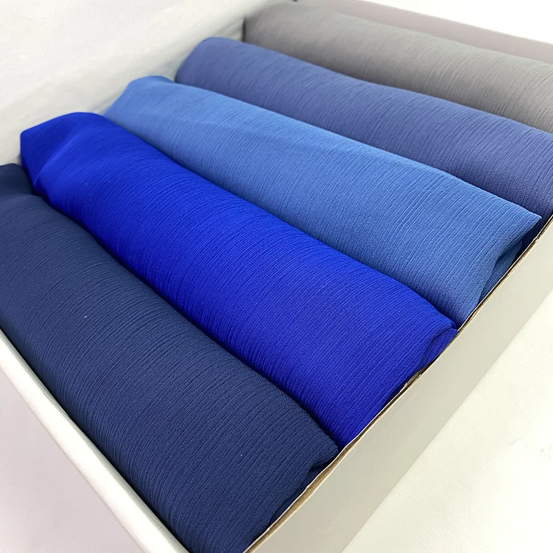

Women's Fashion Pleated Hijab Heavy crepe Chiffon Scarf Wrap Solid Color Shawls Headband Muslim Hijabs Headscarf Navy Blue