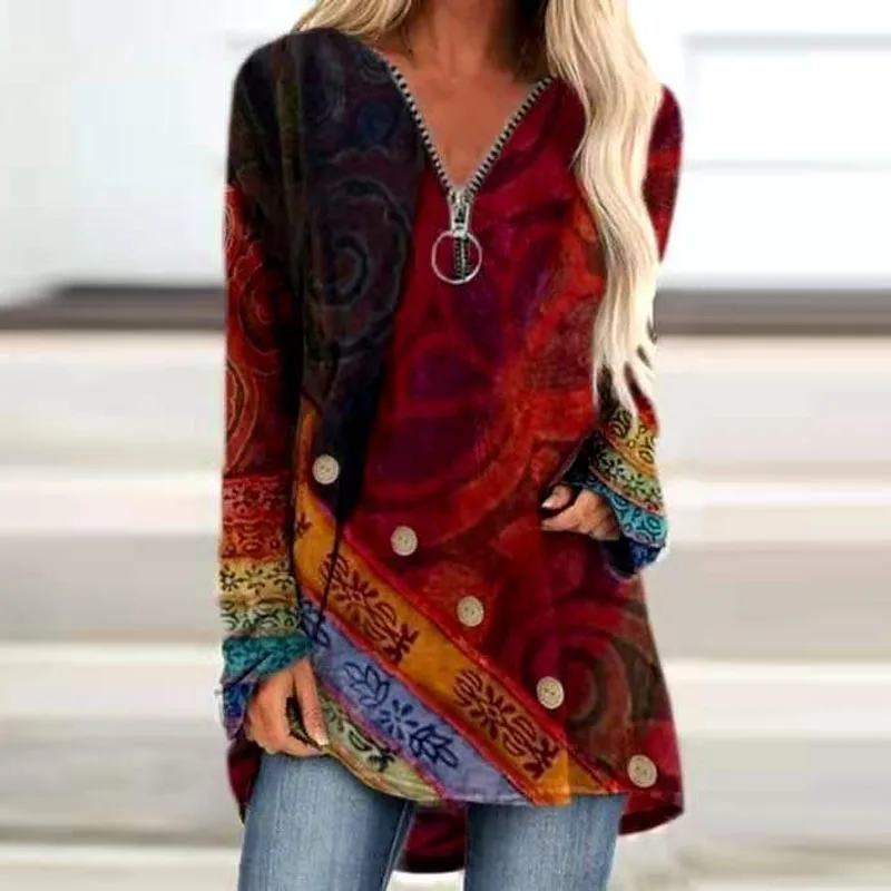 

Womens Casual Round Neck Tshirts Loose Long Sleeve Pullover T-shirt Harajuku Printed Tops Ladies O Neck Streetwear