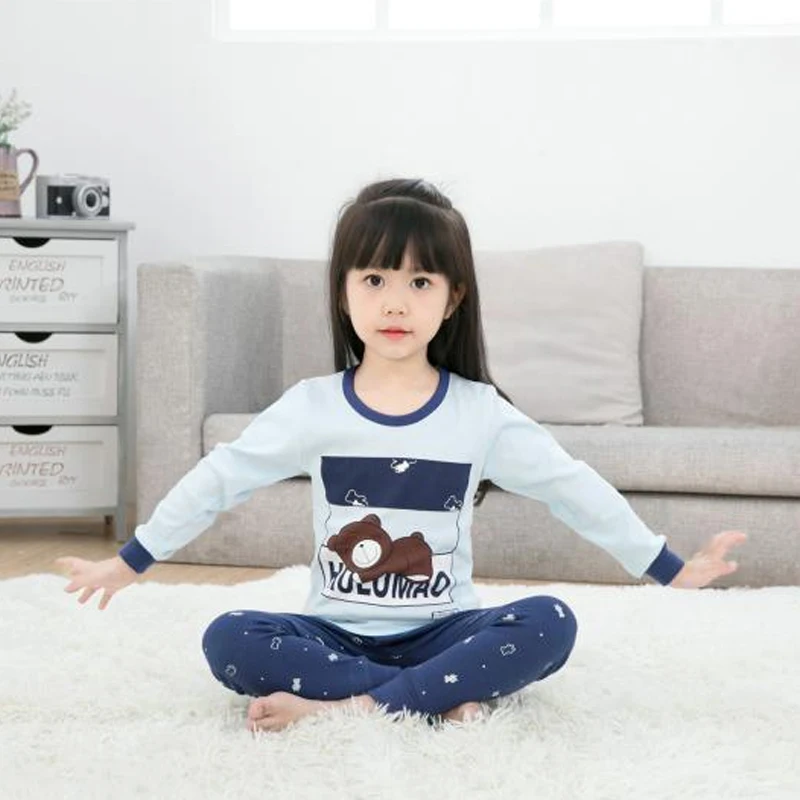 

2021 New Children Clothing Home Service Set Autumn and Winter Boys and Girls Long-sleeved Underwear Set Cotton Kids Clothing Set