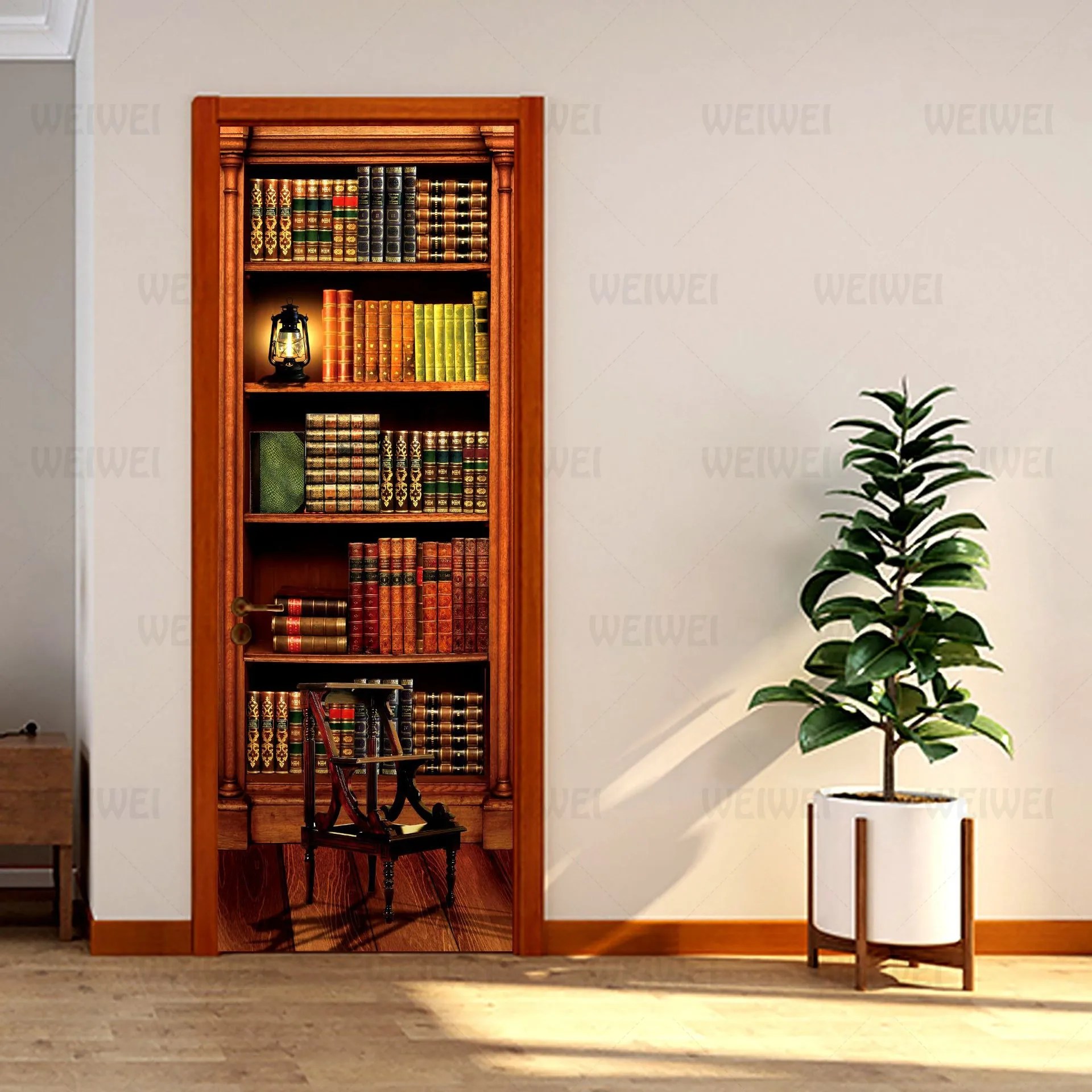 ПВХ настенная бумага печать искусство 3D книжная полка башня морская дверь