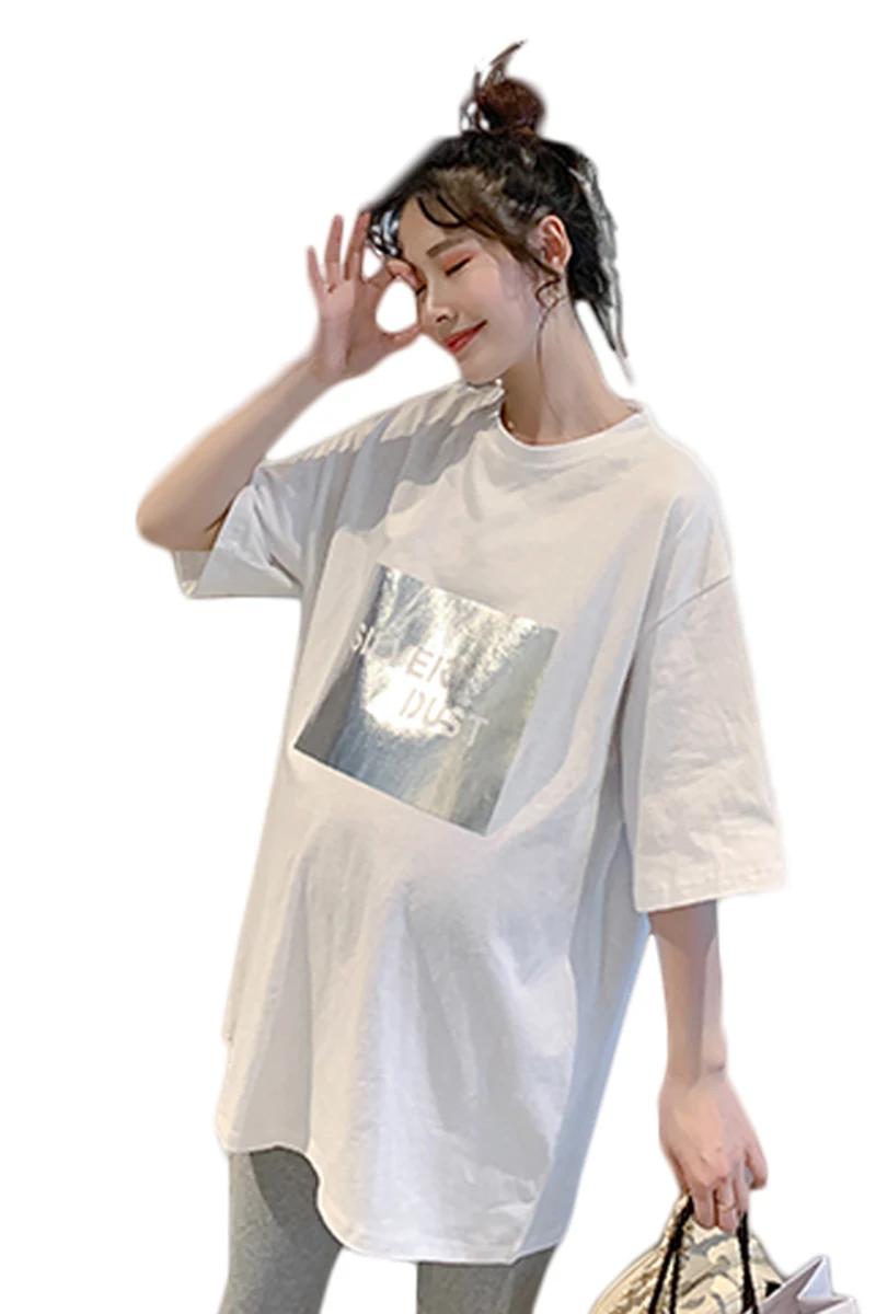 

8132# Summer Casual Cotton Maternity Tees Large Size Loose T Shirt Clothes for Pregnant Women Pregnancy Tops