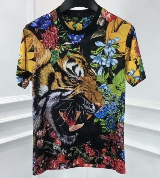 

2020 новые модные хлопковые футболки от известного бренда, мужские футболки с тигром, цветком, цветочным рисунком и бриллиантами