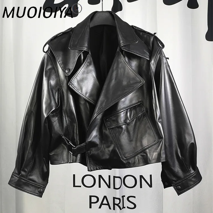 

Женская куртка из натуральной овечьей кожи, осенне-зимняя мотоциклетная верхняя одежда больших размеров, 2021