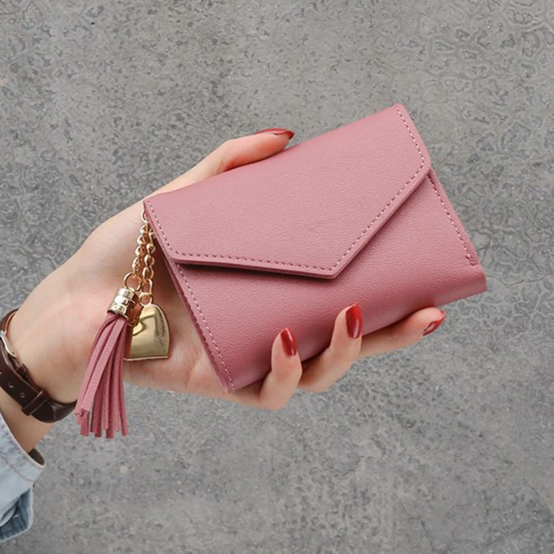 New-Dark pink Новинка, маленький кошелек для денег, Женский Повседневный однотонный кошелек, Модный женский короткий Мини Универсальный корейский студенческий маленький кошелек - Цвет: New-Dark pink