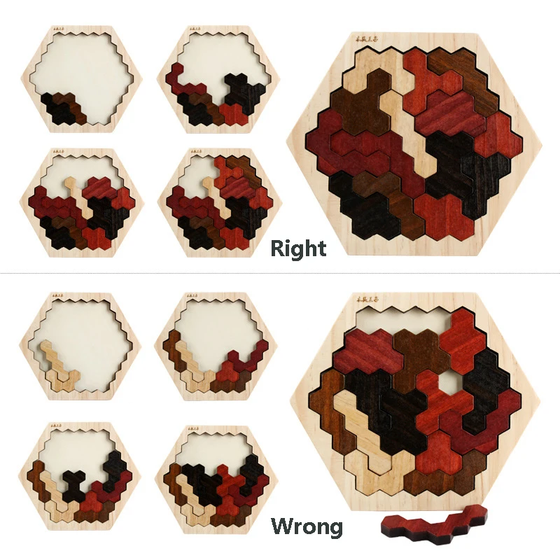 Детский деревянный пазл Геометрическая Шестигранная доска развивающая игрушка