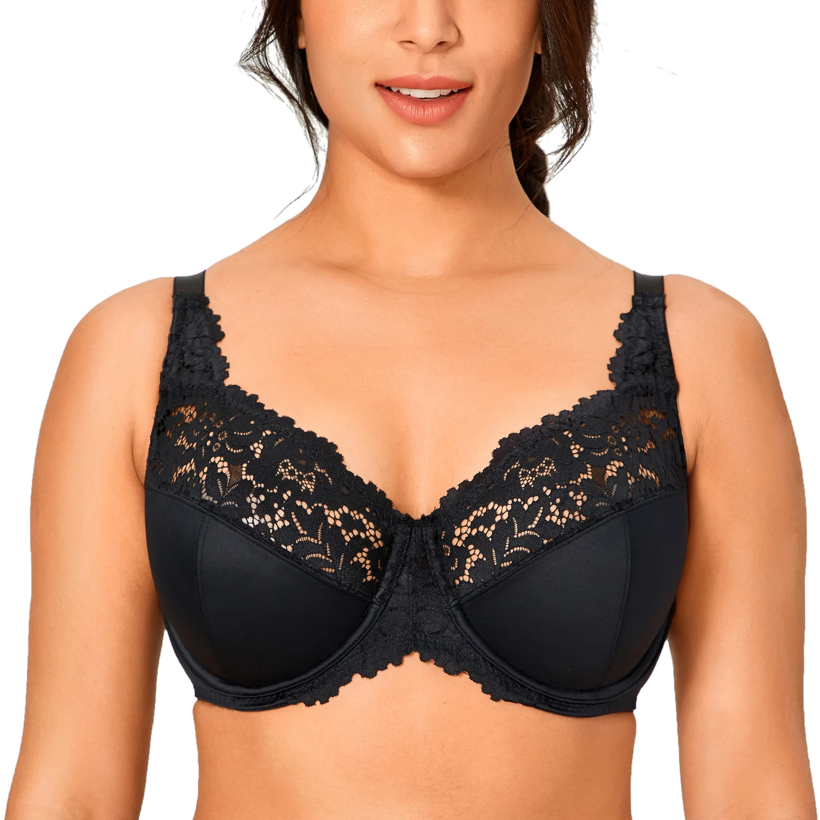 

Women's Plus Size Full Coverage Minimizer Lace Bra Unlined Underwire