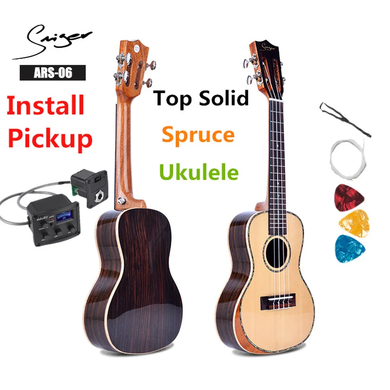 

Ukulele 24 Inches Solid Spruce Rosewood Mini Electric Concert Acoustic Guitar 4 Strings Ukelele Install Pickup High-gloss Music