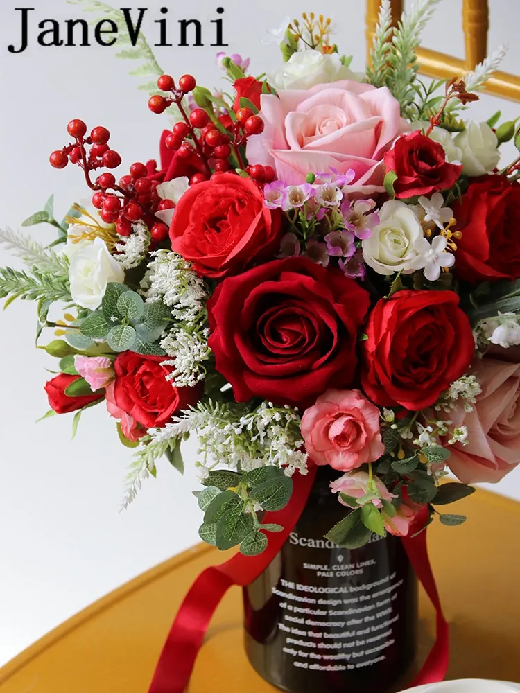 Искусственный Свадебный букет jaevini Flores Boda красный цветок для невесты розовые
