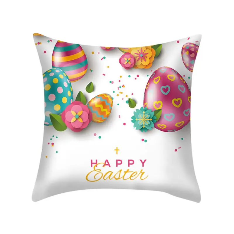 

Easter Pillow Case Easter Eggs Polyester Peach Skin Cushion Cover Home Decor Easter Pillow Case