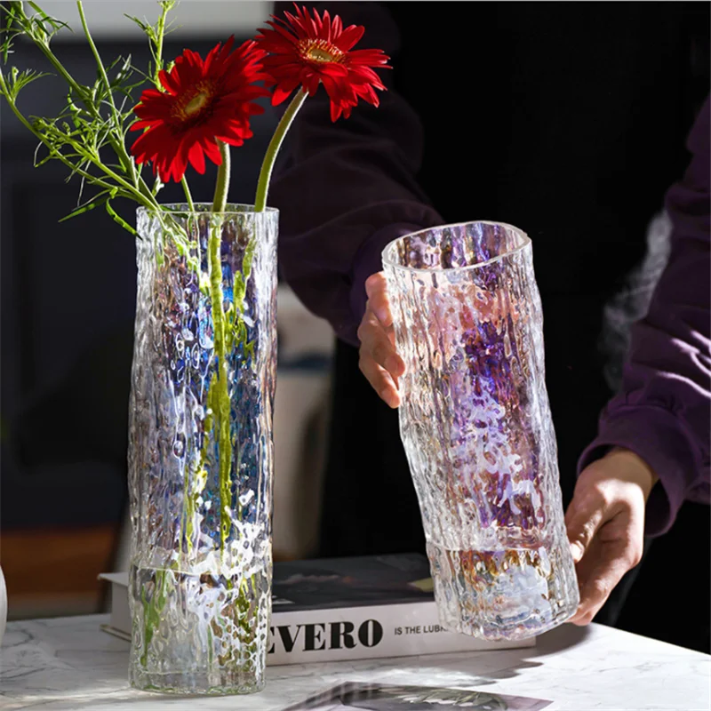 

Color Vases Crystal Home Decoration Glass Transparent Dried Flowers Hydroponic Plant Texture Vase For Living Room Decorate TN