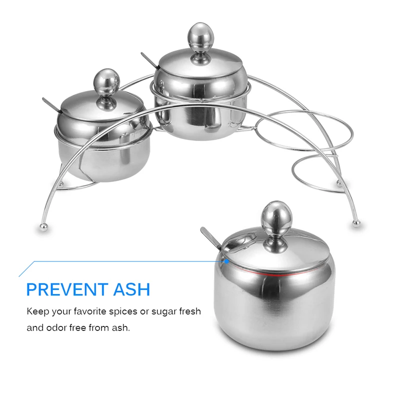 

3Pcs Stainless Steel Seasoning Jars Set With 3 Spoons And Stand Bracket Spice Seasoning Containers Kitchen Condiments Organizer
