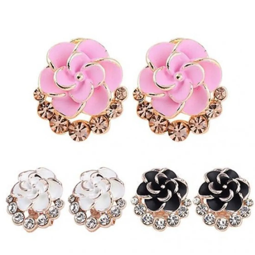

New Fashion Women Lady Flower Rose Crystal Rhinestone Stud Earring Elegant Jewelry Classic Body Piercing Jewelry Exquisite