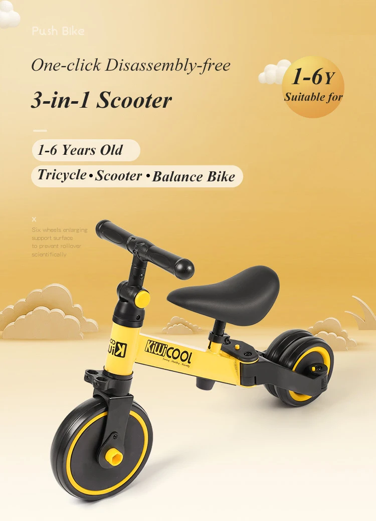 

Children's Tricycle 3-in-1 Children's Scooter Baby Balance Bike 1-6 Years Learn To Walk Ride on Car 3 Wheels Non-inflatable