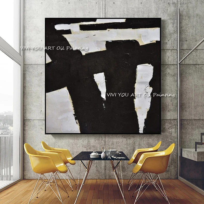 

100% Handmade White Black Abstract Canvas Oil Painting Bedroom Wall Large Size Pictures Modern Home Living Room Decoration