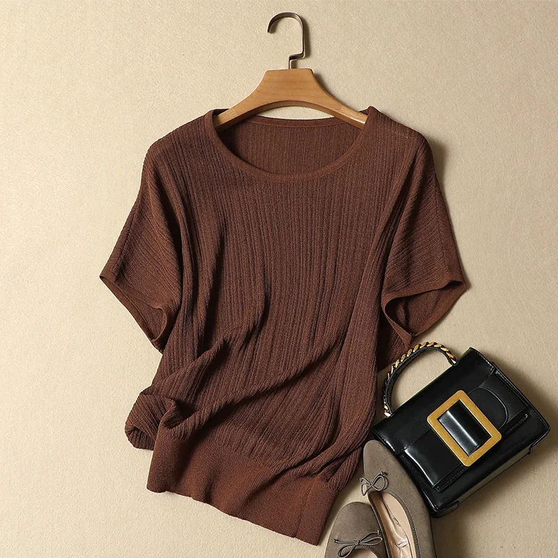 Лето 2021 новые женские футболки с рукавами летучая мышь коротким рукавом круглым