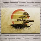 Гранж бонсай искусство Оранжевый Бежевый Солнце облако ткань настенные постеры картина домашнее искусство Гостиная украшения KL033