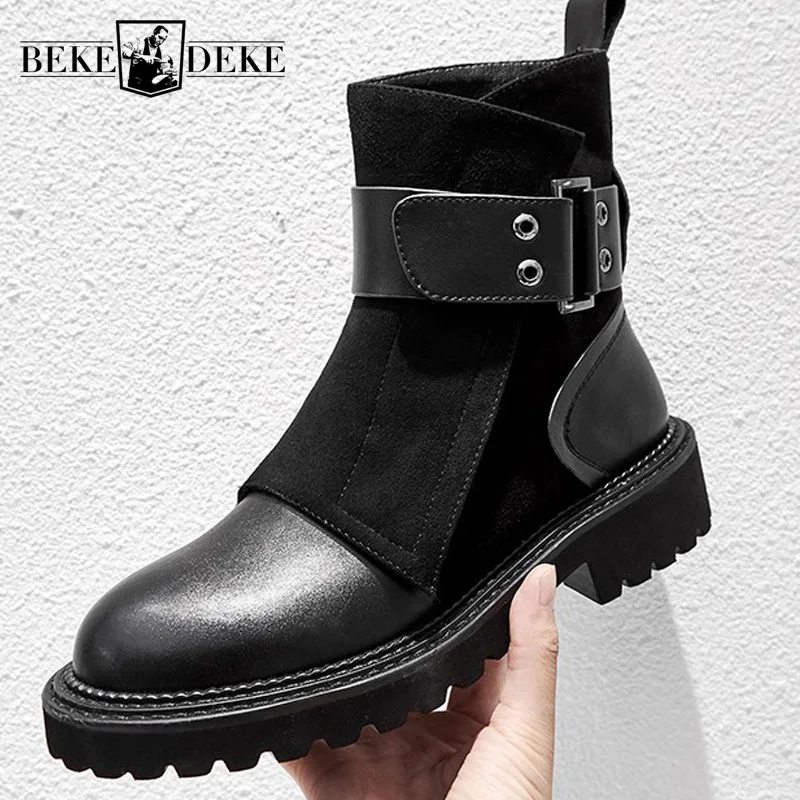 Дизайнерские женские Лоскутные ботильоны из натуральной кожи с пряжкой модная