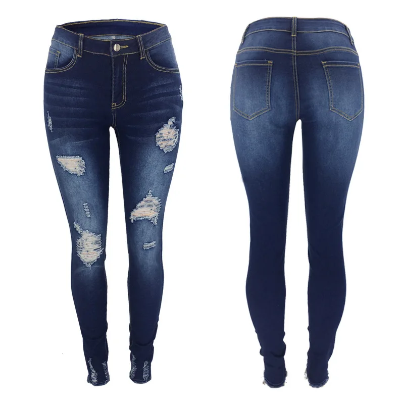 

Dilusoo Women High Waist Jeans Pants Elastic Holes Denim Jeans 4 Season Pencil Pants Ripped Woman Casual Trousers Jeans 2019