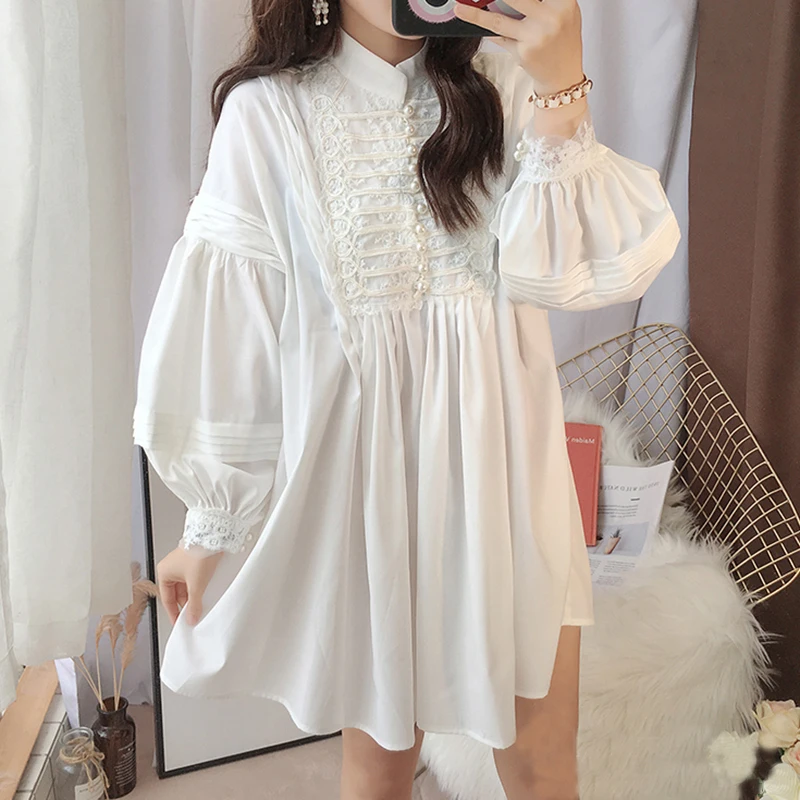 TWOTWINSTYLE/белое платье с длинным рукавом и фонариком; женские повседневные Мини-платья с вышивкой и бантом; Женская Осенняя мода;