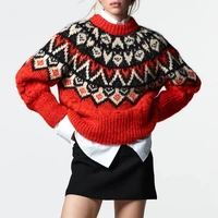 wywan 2021 new womens round neck sweater autumn new round neck loose long sleeved jacquard knitted sweater