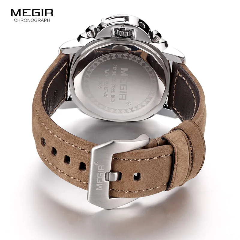 Megir Мужские Хронограф светящийся кварцевые часы с календарем Дата Круглый