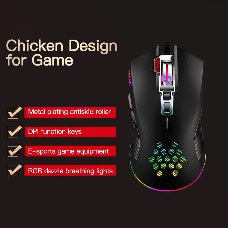 Купи Wired Mouse 8-Buttons 1600 DPI Wired Rechargeable Mouse Lightweight Hollow Hole Colorful RGB Luminous Gaming Office Mouse за 348 рублей в магазине AliExpress