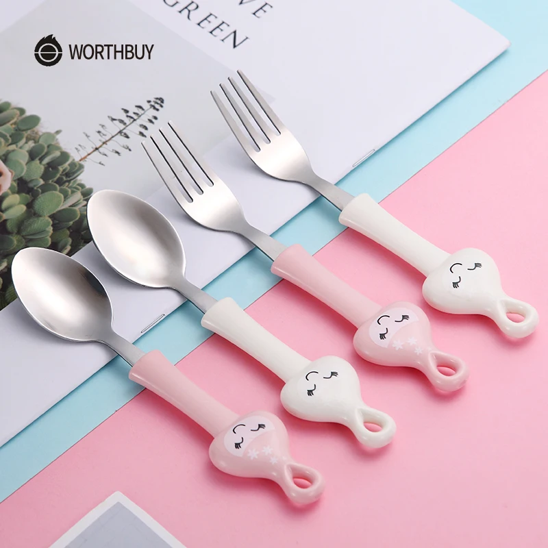 WORTHBUY 2 шт./компл. милая детская посуда столовая из нержавеющей стали с пластиковой