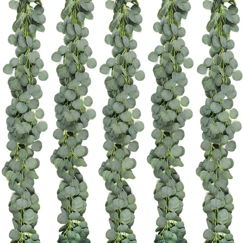 Guirnalda de eucalipto Artificial, eucalipto enredadera de verde para boda, banquete, decoraci&oacute;n de jard&iacute;n, 5 paquetes-0